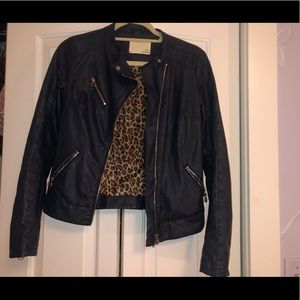 Faux Leather Jacket- Dark Blue, Size Small